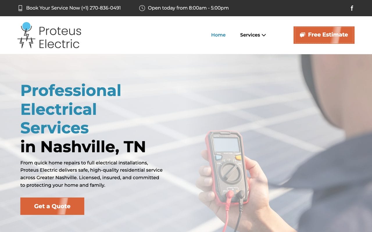 Proteus Electric website built by 720 Digital Marketing